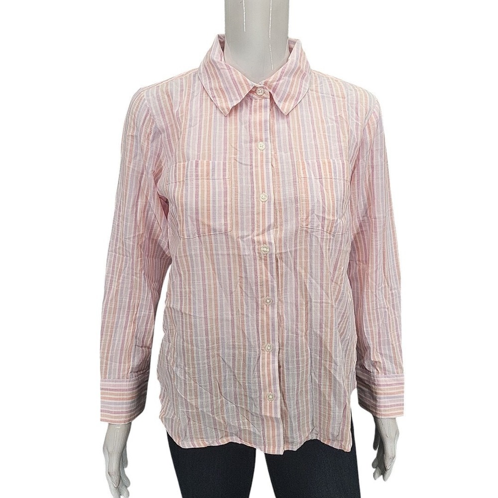 Candace Cameron Bure Womens Striped Button Front Shirt Blouse Petite XS PXS